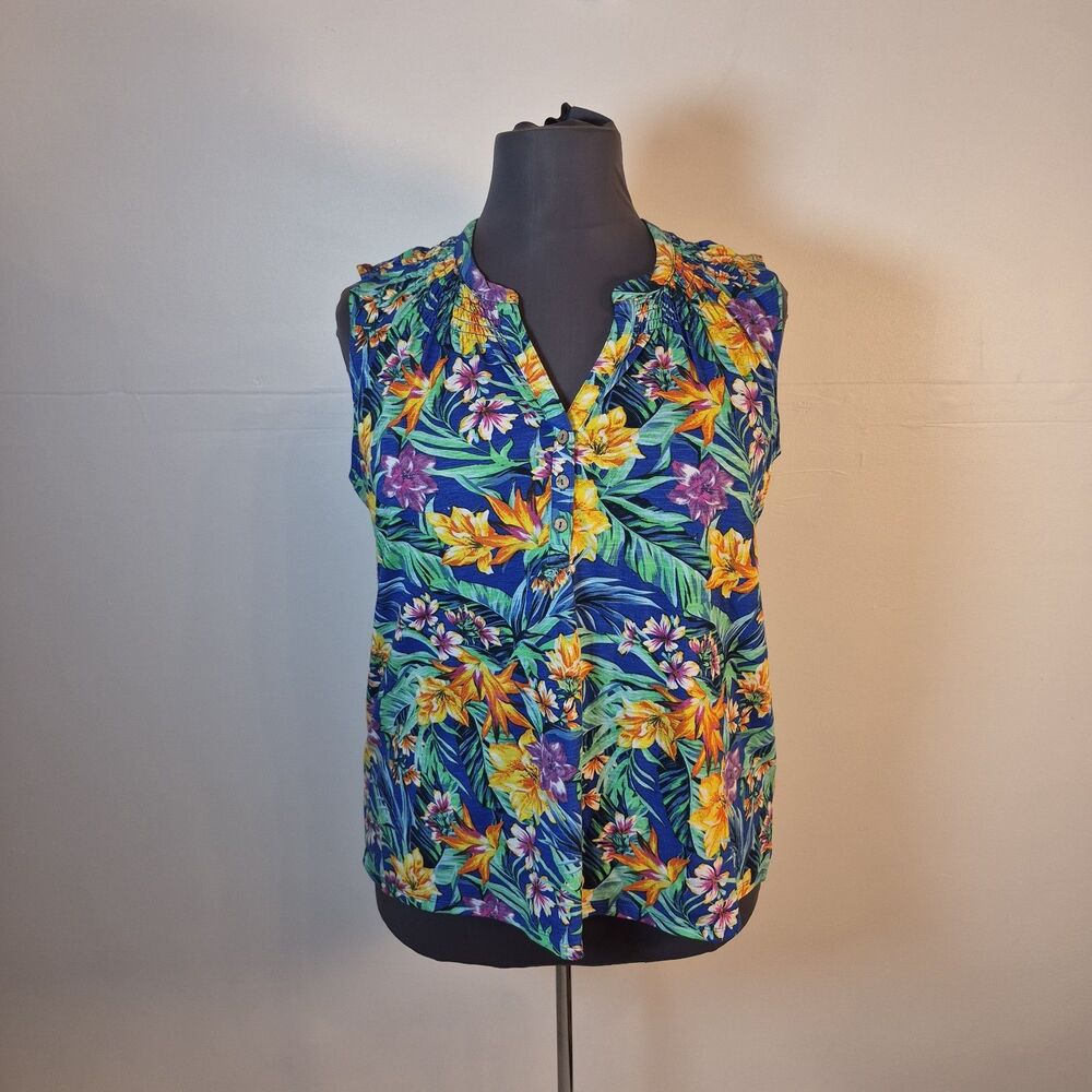 Caribbean Joe Women's Tropical Blouse Size 2X Floral Multicolor Sleeveless